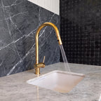 Unlacquered Brass Kitchen Faucet — Pull-Down Sprayer, 360° Spout #BL019