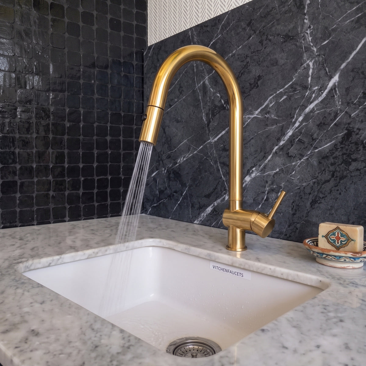 Unlacquered Brass Kitchen Faucet — Pull-Down Sprayer, 360° Spout #BL019