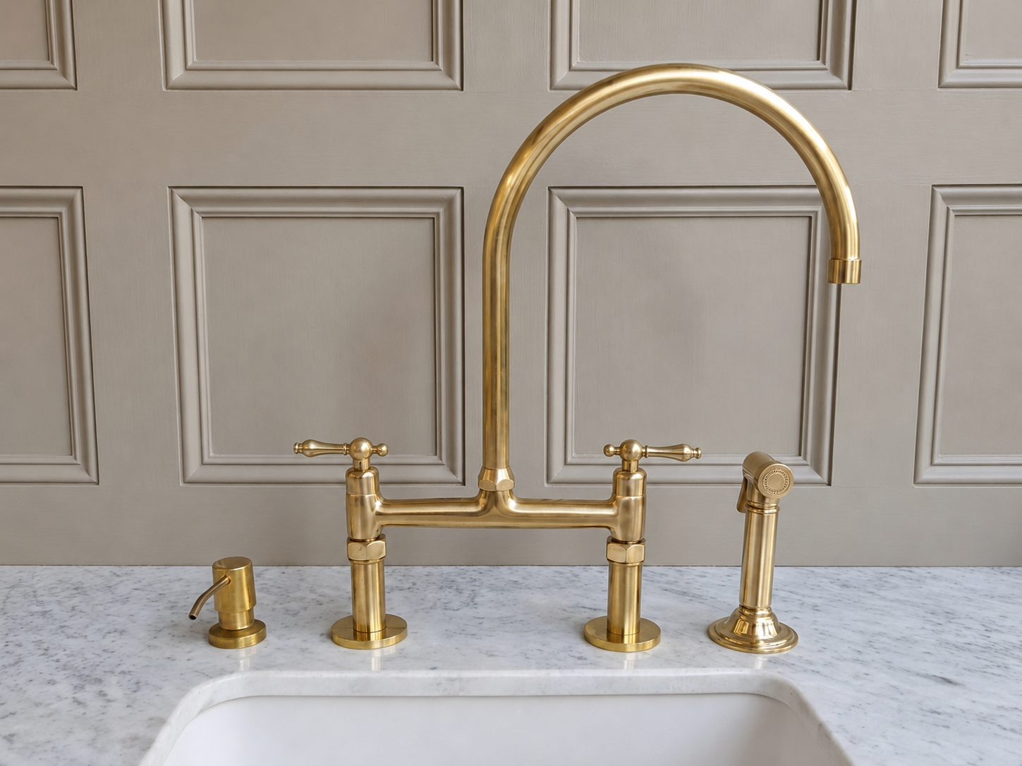 Unlacquered Solid Brass Kitchen Bridge Faucet #BL017
