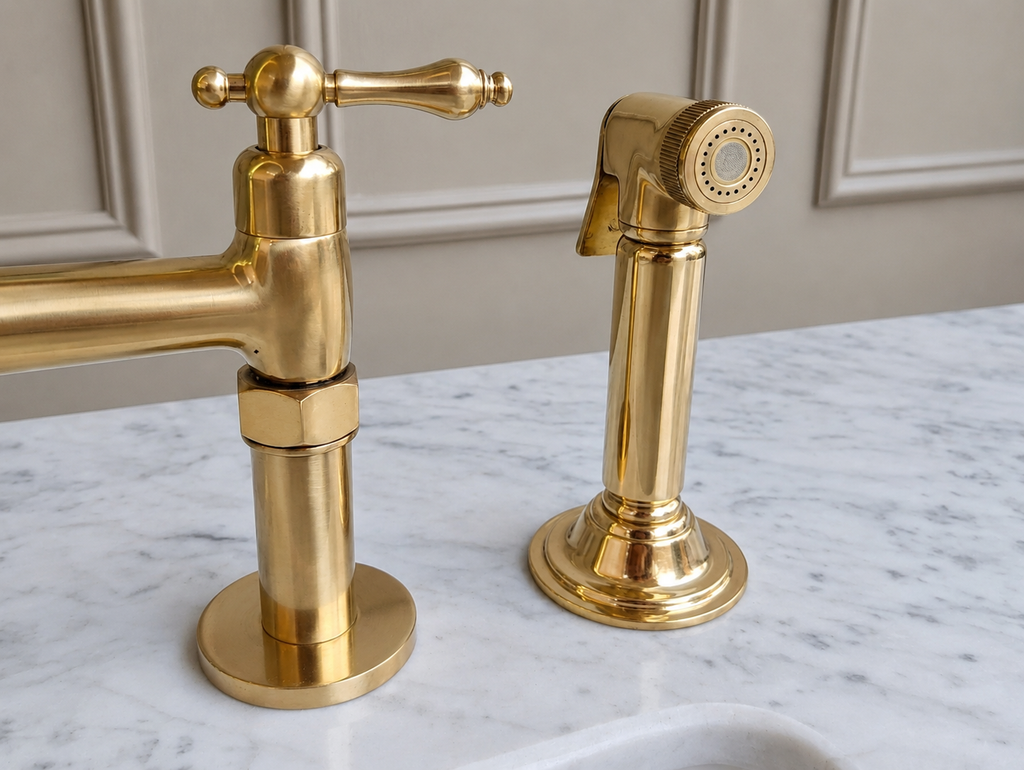 Unlacquered Solid Brass Kitchen Bridge Faucet #BL017