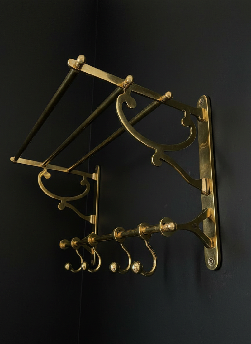 Unlacquered Brass Towel Rack & Shelf | Vintage Farmhouse Organizer #BL013